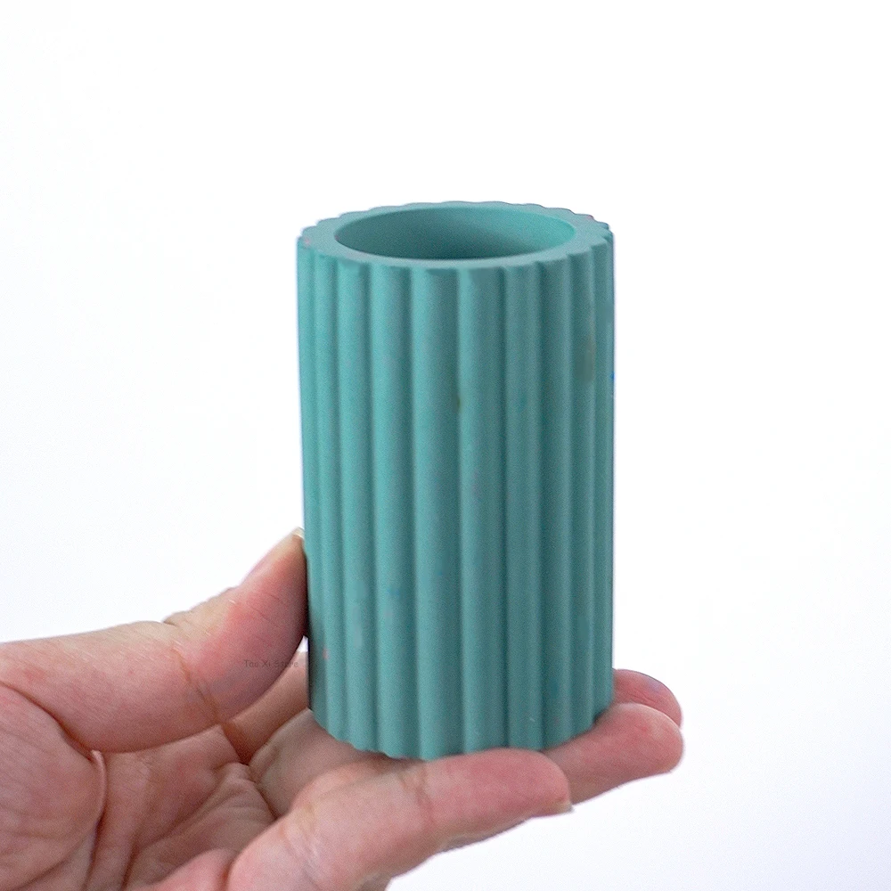 Cylindrical Striped Candle Holder Silicone Mold DIY Round Candlestick Crafts Making Plaster Concrete Resin Molds Home Decoration