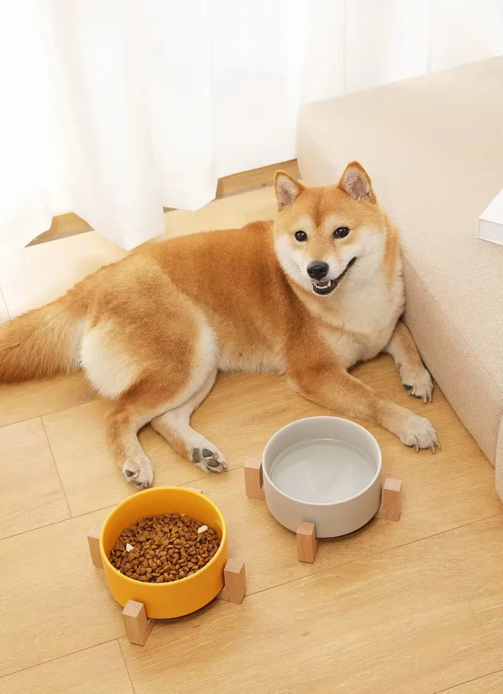 Dog Bowl Cat Food Water Bowls with Wood Stand No Spill Large Feeder Dish for Dogs Cats Feeding Puppy Pet Supplies