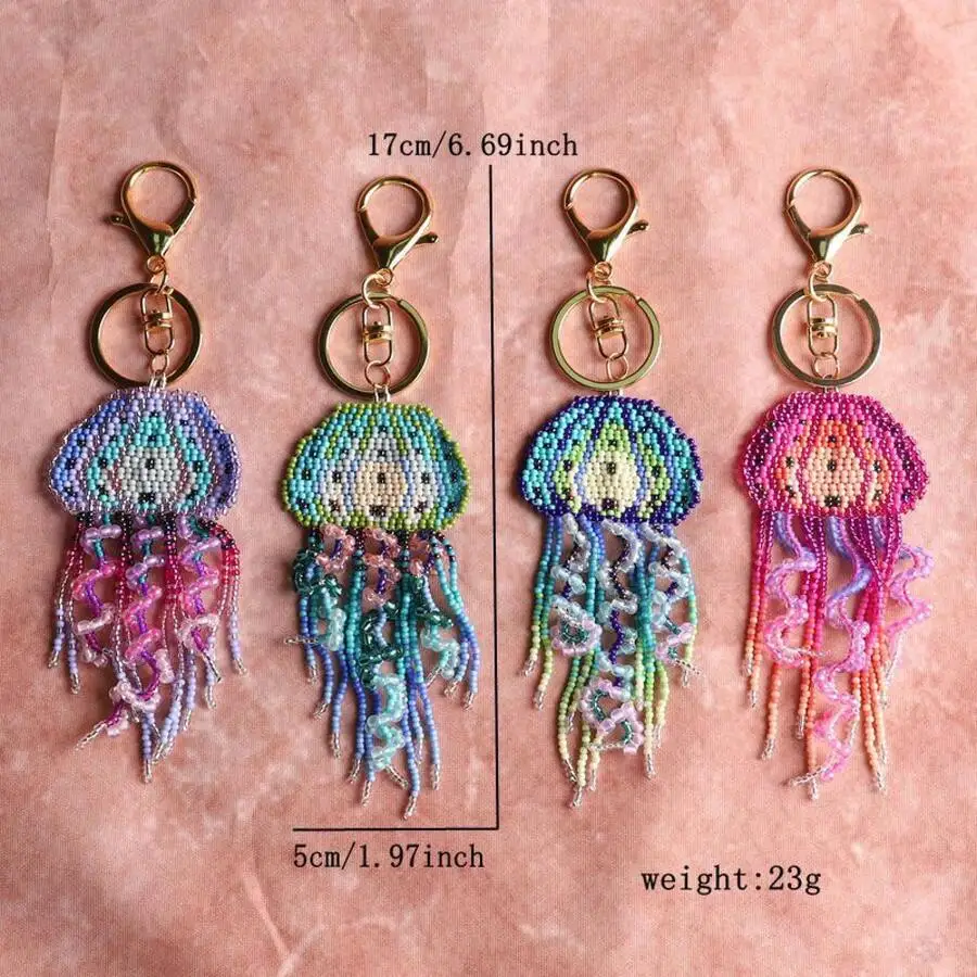 

Handmade Beaded Jellyfish Tassel Keychain Bohemian Bag Charm