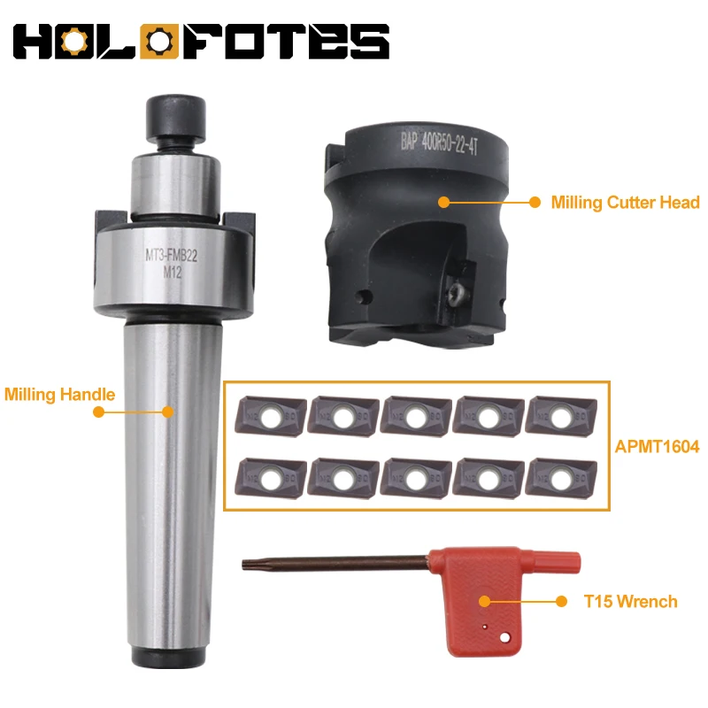 Imagem -02 - Rosto Moinho Kit Suporte de Ferramentas Mt3 Fmb22 M12 Morse Taper Apmt1604 Carbide Insere 400r 50 22 Face End Moinho Cortador de Cabeça T15 Cnc 10 Pcs