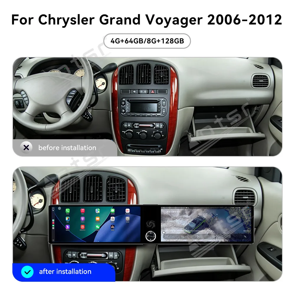 

Для Chrysler Grand Voyager 2006-2014: 12,3-дюймовая Android-магнитола с двумя экранами, автомобильный мультимедийный видеоплеер, GPS-навигация, Carplay-модуль
