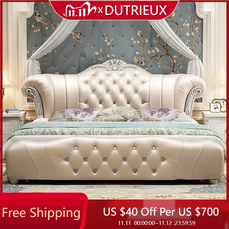 

Деревянная современная кровать, роскошная кожаная классическая свадебная кровать, европейская удобная безопасная мебель для спальни Camas De Matrimonio Dormitorio