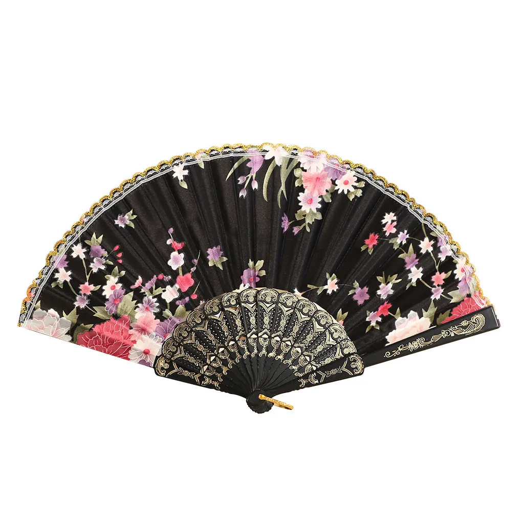 Floral Folding Hand Fan Vintage Retro Silk Handheld Fan Lace Folding Fan Wedding Dancing Church Party Gift, Hand Held Flower Fan