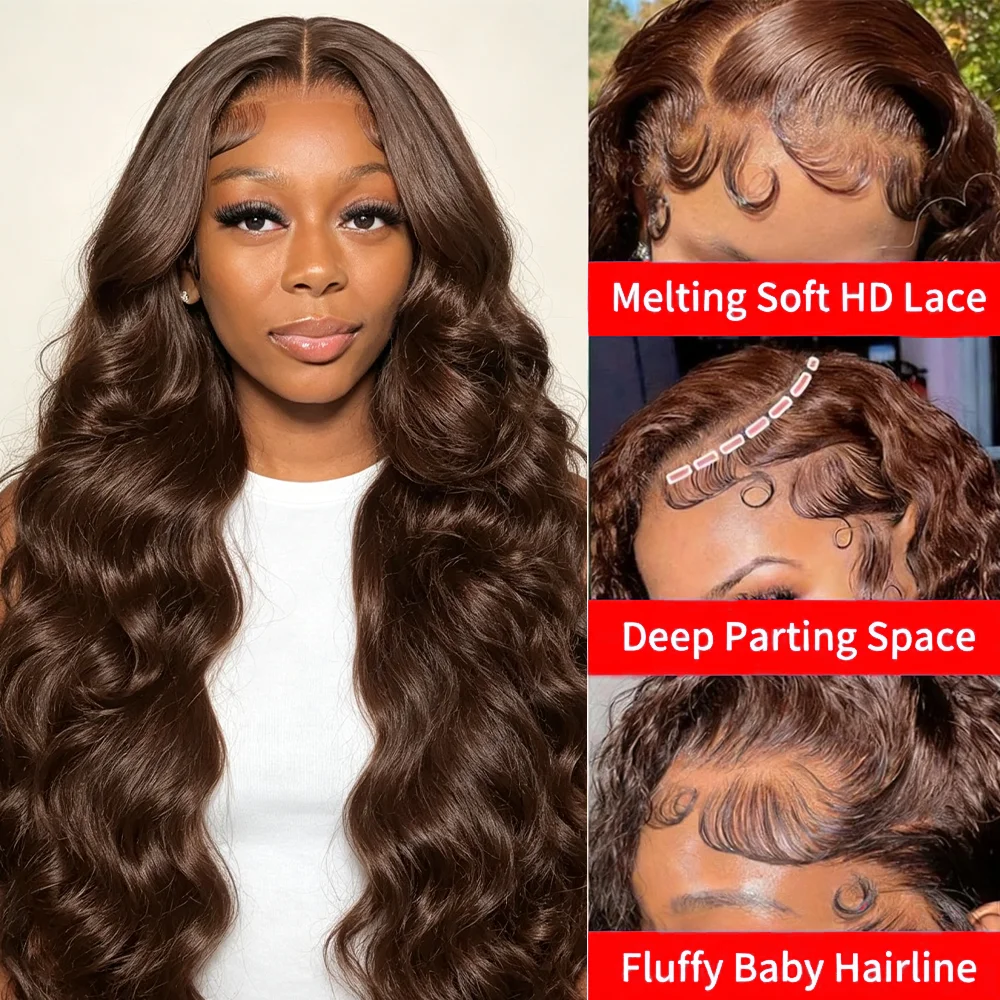 #4 Chocolate Brown Body Wave Human Hair Wig For Women On Sale 13x4 HD Lace Front Human Hair Wigs Pre Plucked Baby Hair