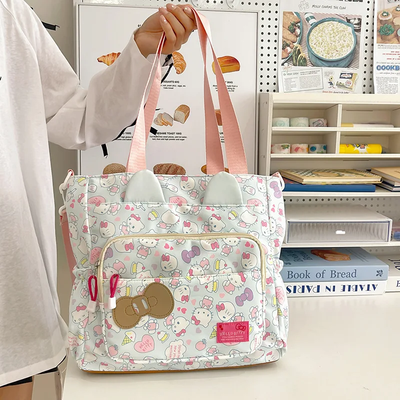 Anime Hello Kitty Fashion Crossbody Bag Kawaii Sanrio Y2K Girls Shoulder Bag Large Capacity Tote Student Stationery Storage Bag