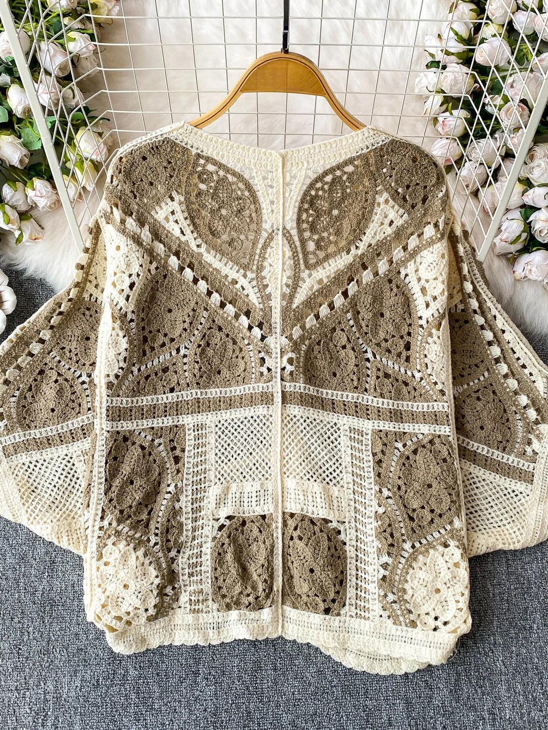 V-Ne Open Cardigan Knitted Loose Hollow out Batwing Sve Women's Spring Autumn Holiday Slimming Top Sun Protection