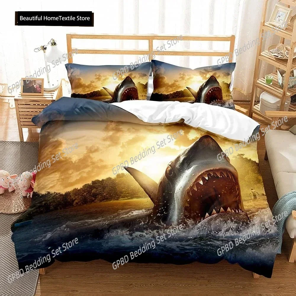 Deep Sea Shark Black Shark Comfortable Duvet Quilt Cover Pillowcase Bedding Set Children Bedroom Decoration Home Textile