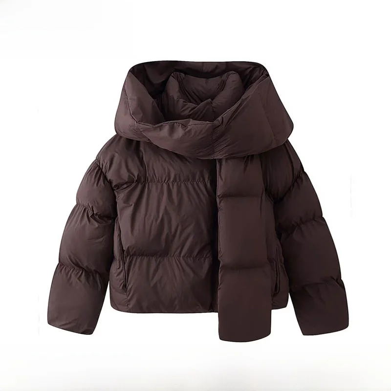 

New Autumn Winter Women's Faionable Versatile Hooded Coat with Detachable Scarf Cotton Jaet Zipper Closure Color