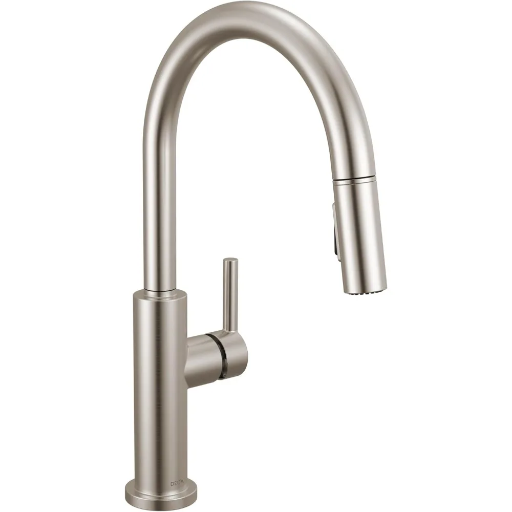 

Modern Brushed Nickel Single Hole Kitchen Faucet with Pull-Down Sprayer, Contemporary Single Handle Stainless Steel Sink Mixer