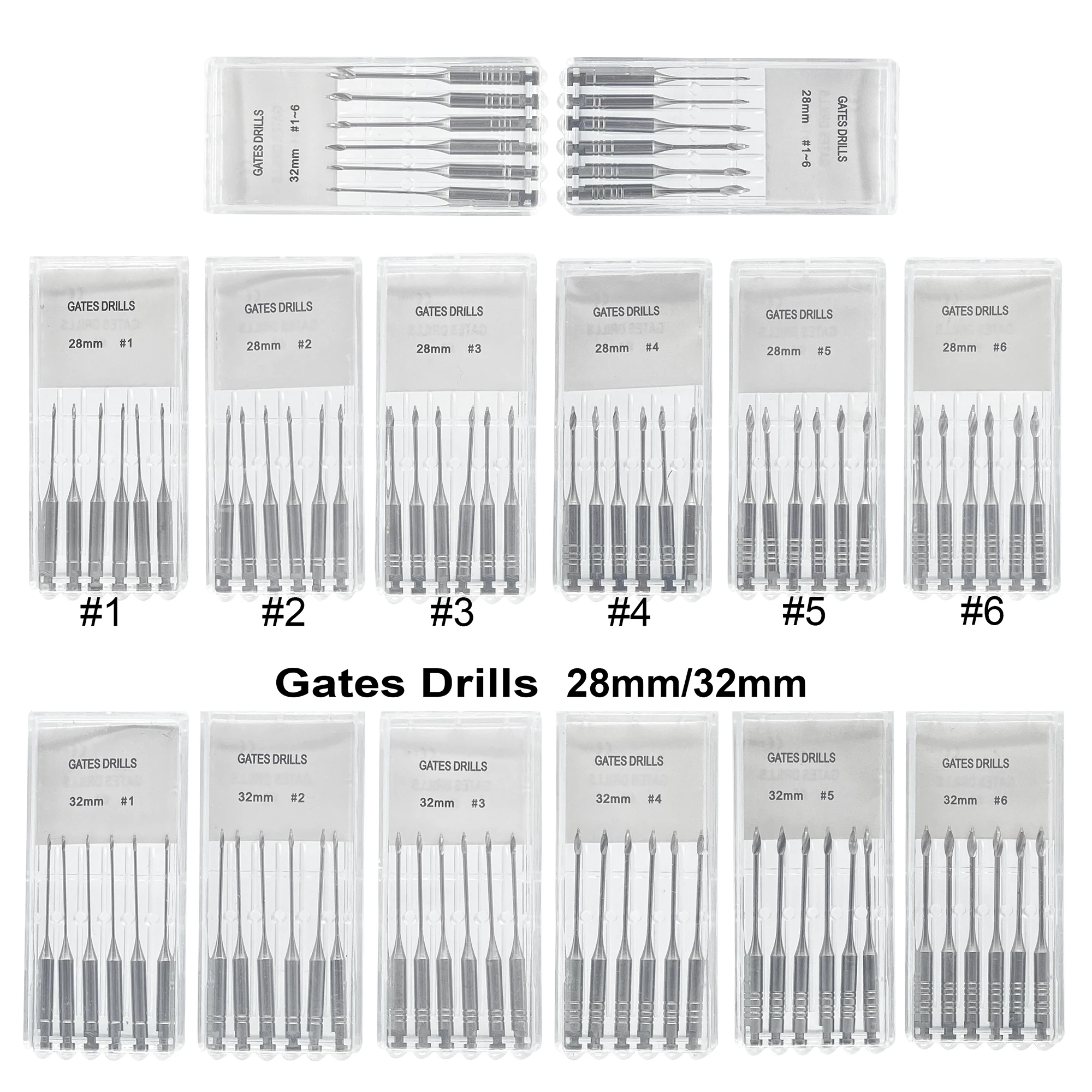 6 Stks/pak Tomenty Tandheelkundige Endodontische Poorten Boor Glijden Roterende 28Mm 32Mm Motor Gebruik Roestvrijstalen Endo Bestanden #1-6