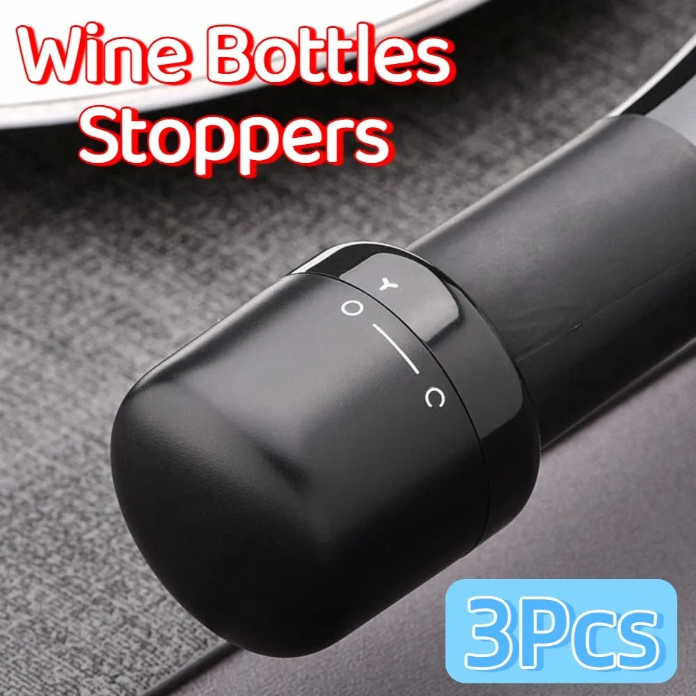 

3Pcs Leak Proof Red Wine Bottles Stoppers Vacuum Silicone Sealed Bottle Stopper Reusable Black Wine Bottle Plug