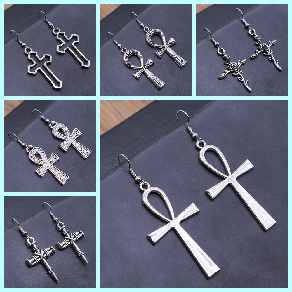 Pendientes colgantes con dije de cruz Ankh egipcio Vintage, pendientes de diseño hechos a mano a la moda, regalo de joyería para mujer