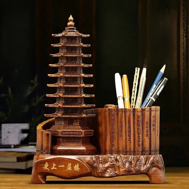 Chinese Style 9th Floor Wenchang Tower Pen Holder Ornament for Children Students Teachers Desks Books Desktop Crafts Gifts