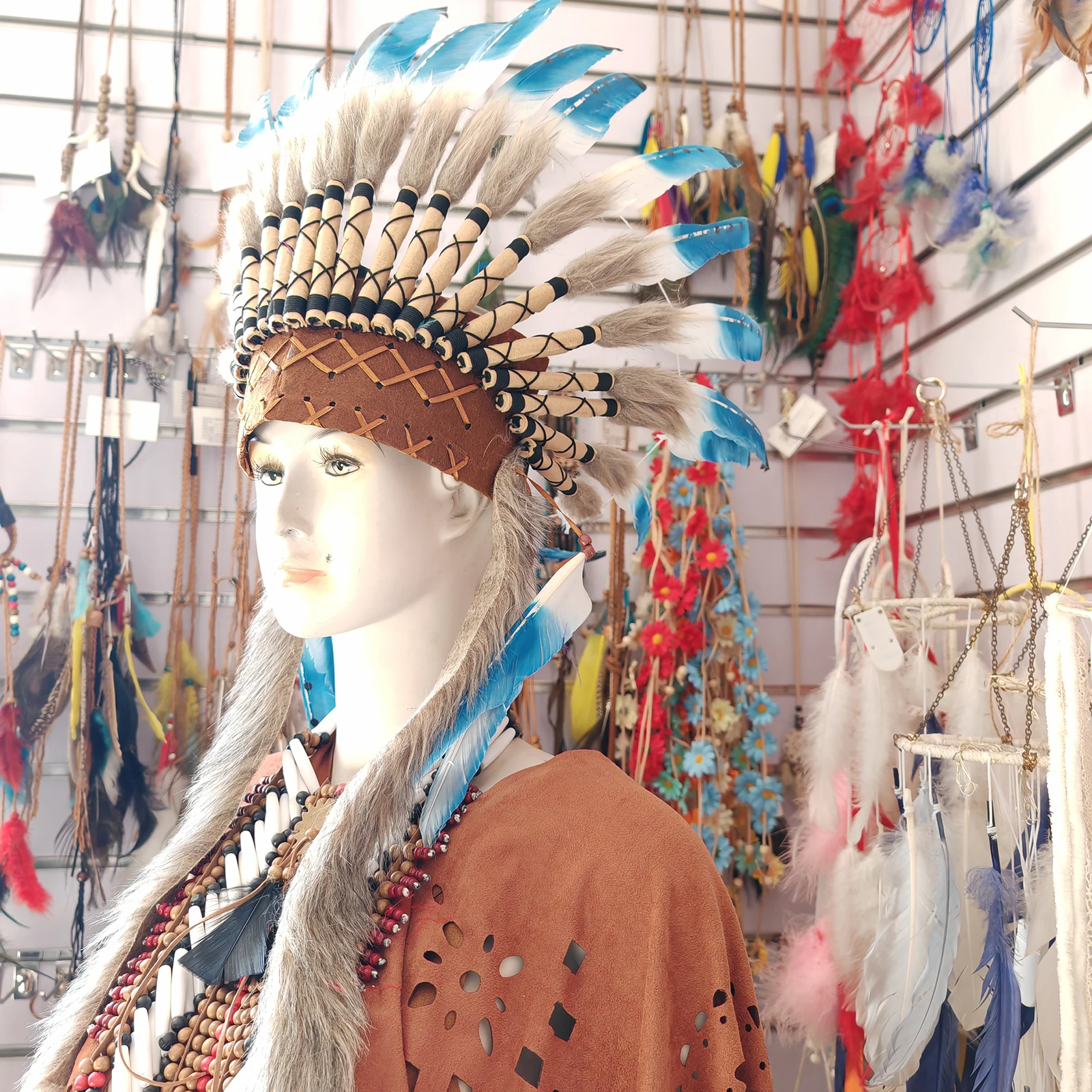 American Chief Indian Native Hat Men Women Artificial Feather Headdress for Carnival Festival Fancy Dress Stage Show Halloween