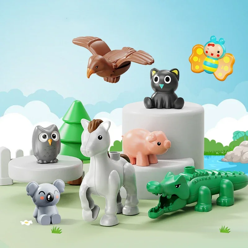 Big Building Blocks Zoo Animal Figure Accessories Frog Snail Dog Comptatible Large Bricks Children Kids Assembly Toys Party Gift