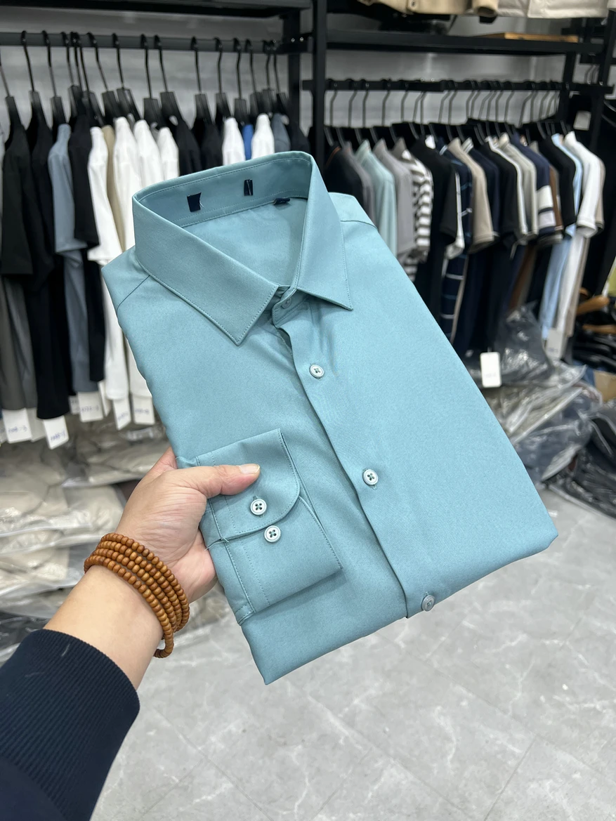 

Busin Casual Long Sve irt Spring Faion New Simple Basic Sle Commuting Underwear Men's Polyester Blend Stand Fit