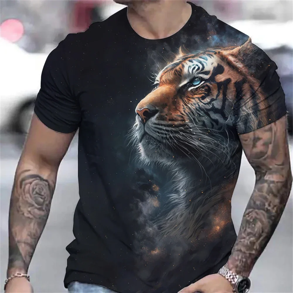 2024 Tiger Print T-shirt 3D Animal Men\'s Shirt Summer Short sleeved Men\'s Pullover Size Up Tees Men\'s Clothing Large S-5XL