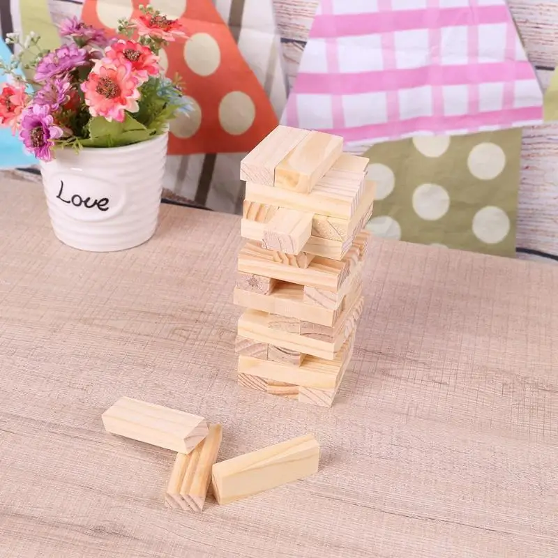 48pcs/set DIY Tower Wood Assembled Building Blocks Toy for Kids Family Game Domino Stacker Extract Building Educational Toy Gift