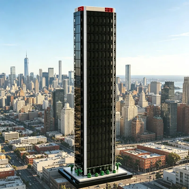 American LA City Landmark Skyscraper MOC Building Blocks Modern High-rise Modern Tower Plaza Architecture Decor Toy Gift