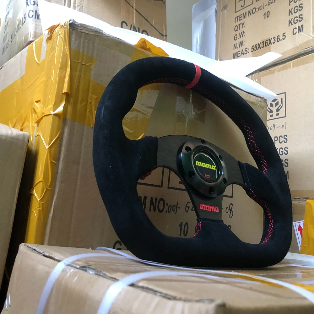 Game 13Inch D Racing MOMO Steering Wheel Drift Car Rally JDM MOMO Suede Leather Steering Wheel Volantes For VW BMW HONDA TOYOTA