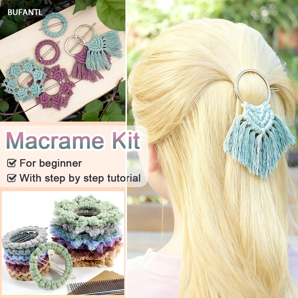 3 Pcs Macrame Hair Clip Kit with English Tutorial, Beginner Friendly DIY Craft Kit, Handmade Woven Hair Accessorie