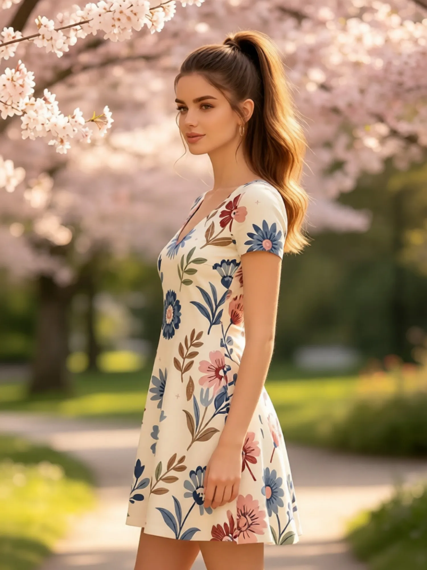 Damen-Minikleid mit V-Ausschnitt und kurzen Ärmeln, weiches, ausgestelltes A-Linien-Sommerkleid für den Sommerurlaub, Strand, leichte Sommerkleidung – Detail 5