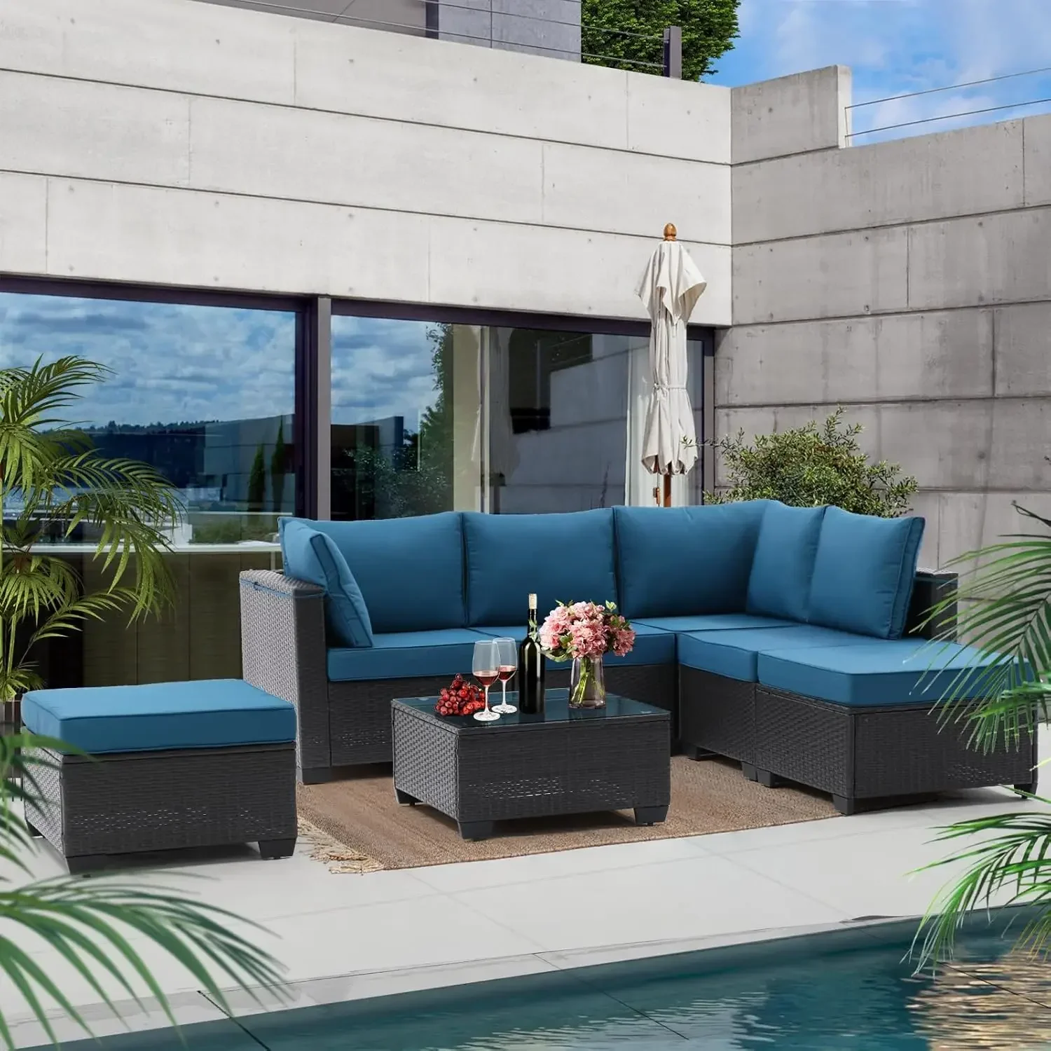 Outdoor Patio Furniture Set, All-Weather Rattan Sectional Sofa Wicker Conversation Set with Cushionfor Garden, Backyard,Poolside