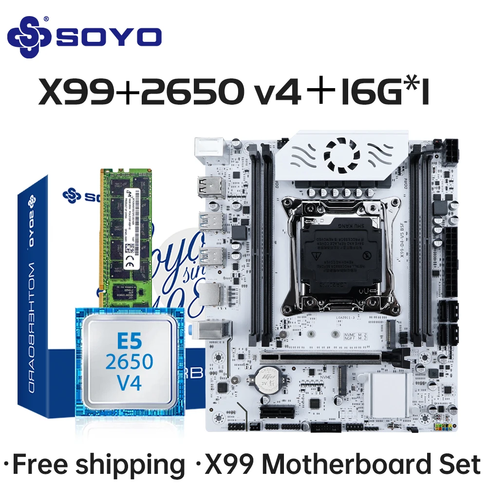 Motherboard Kit SOYO X99 C612chip With Intel CPU E5 2650 V4 DDR4 16G*1 2133MHz ECC RAM for Gaming Computer components Mainboard