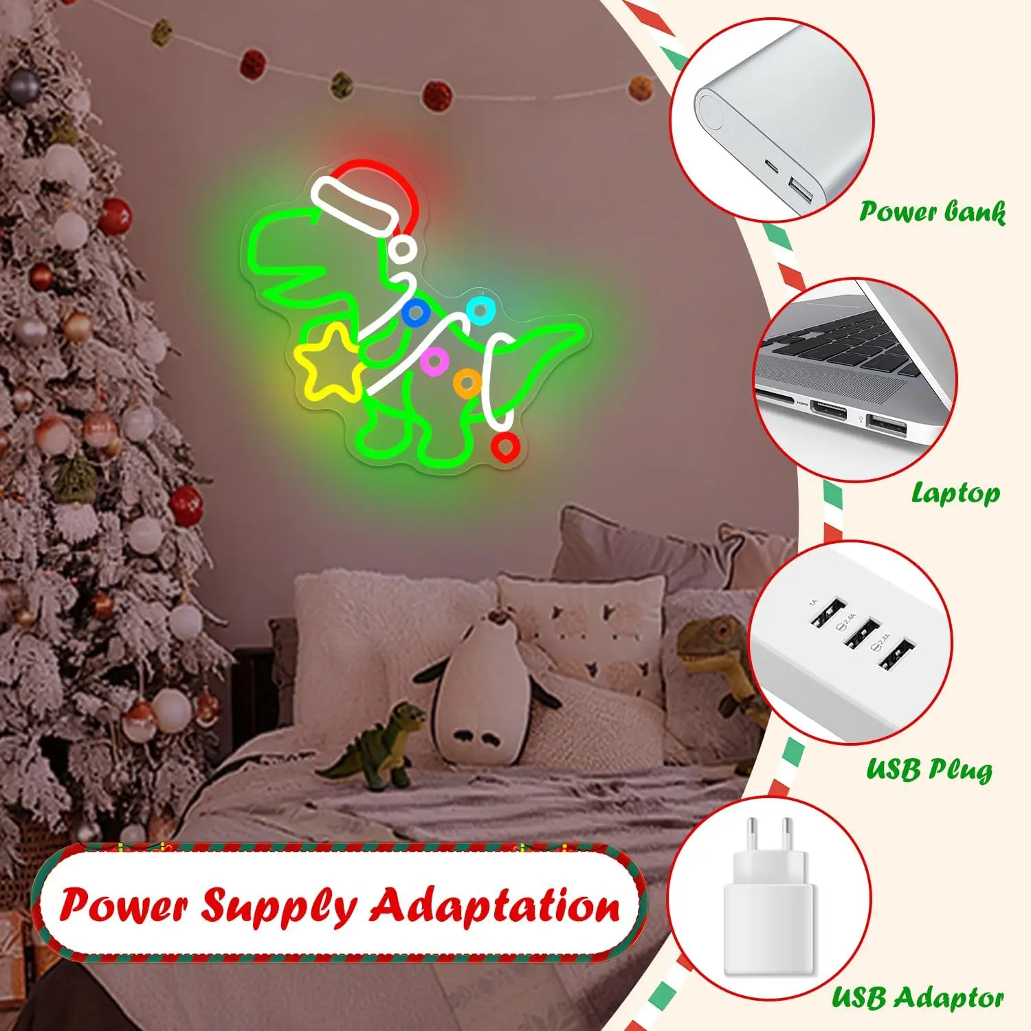 ﻿   عيد الميلاد ديناصور النيون تسجيل USB عكس الضوء LED ضوء النيون تسجيل جدار الفن الديكور ل غرفة نوم حفلة هدايا عيد الميلاد
