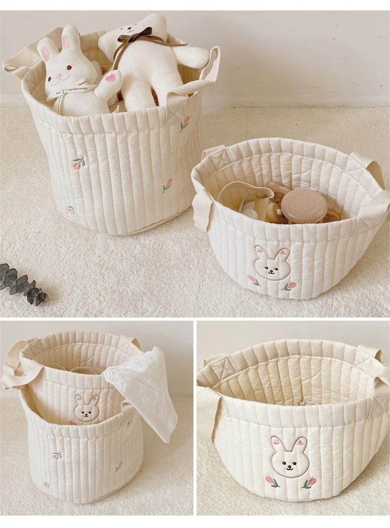 Storage Baskets,  Bottles,Towels, Toys, Baby Clothes. Decorative Organizer Bins Tote Bag Handbag with Embroidery for Diapers