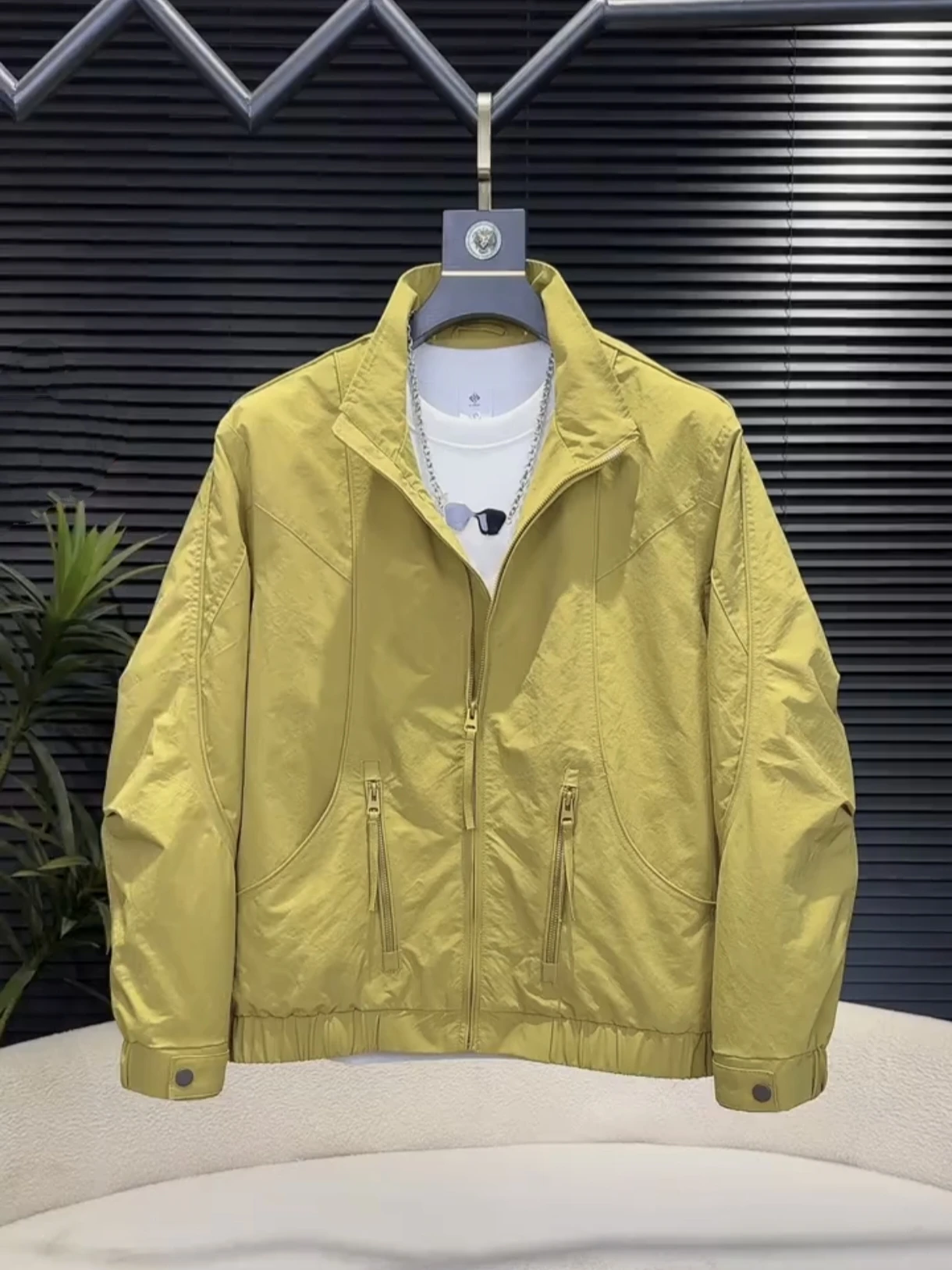 

Spring 2026 Men's Faion Deconstructed Design Pure Color Workwear Jaet Stand Collar 3D Tailoring Casual Sle Windproof