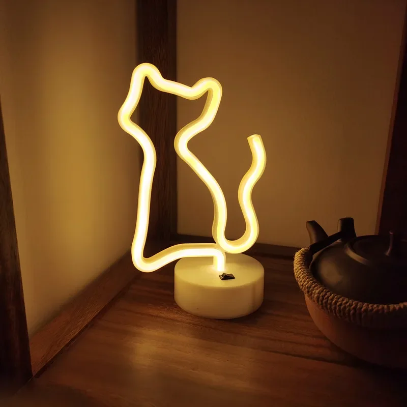 Cat Neon Light Sign LED Animal Figure Modeing Lamp Decoration Ornaments for Room Pet Shop Party Holiday USB and Battery Powered