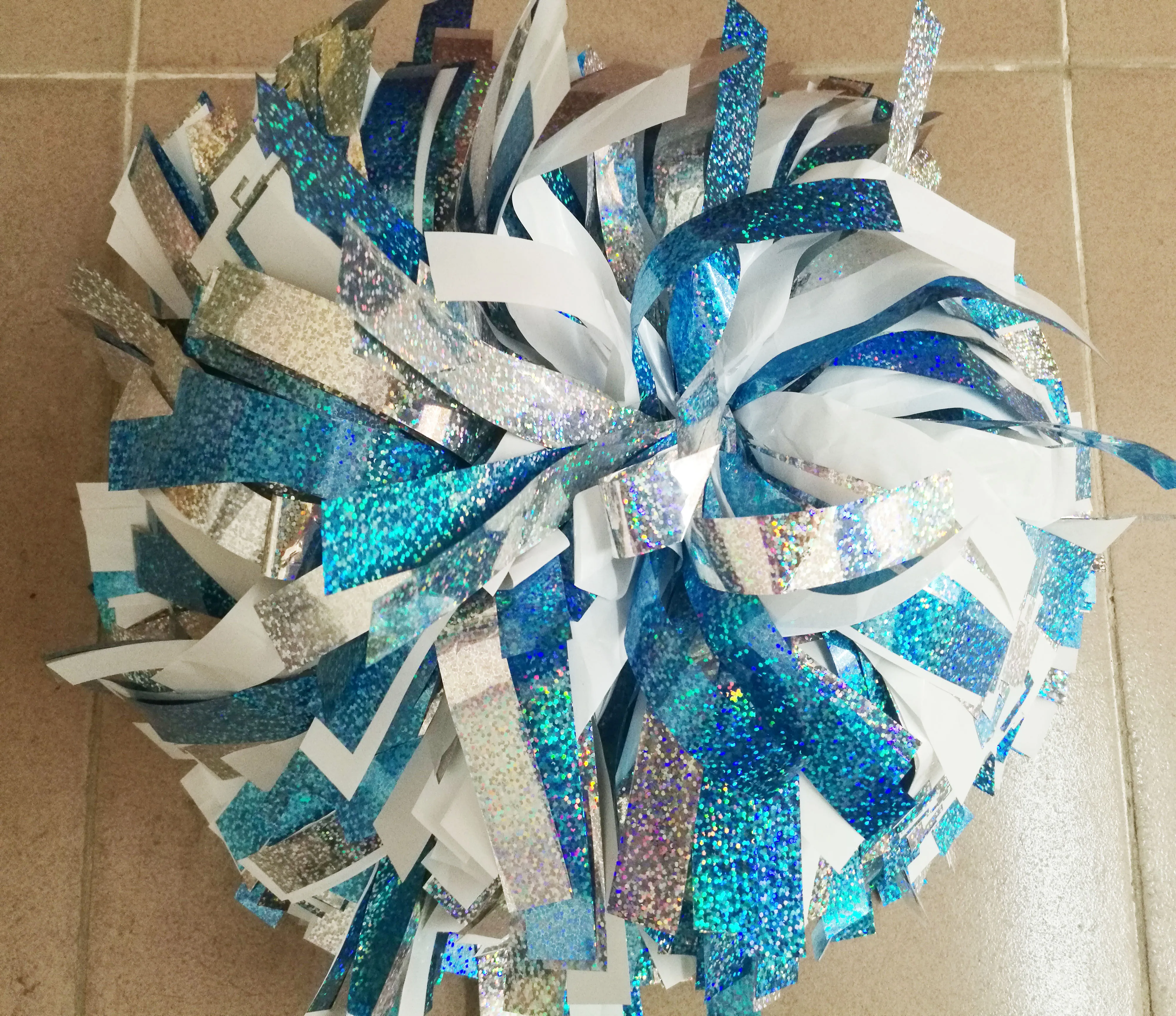 Professional Cheerleader Pom Pom, Metallic Red with Silver and White, Custom Color and Size.