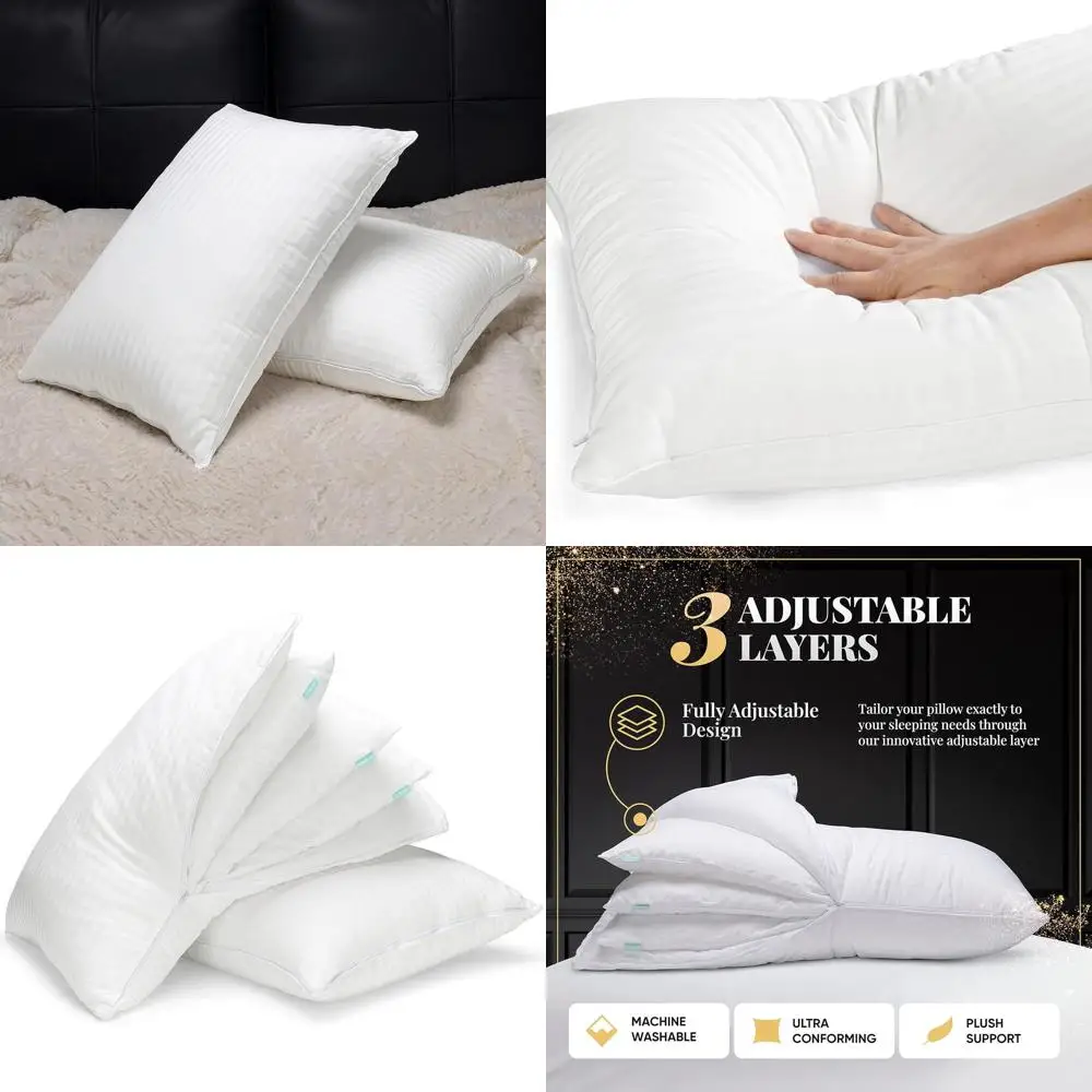 

Luxury Adjustable 2-Pillow Set for Side, Front, and Back Sleepers with Cooling 3-Layer Queen Size Pillows