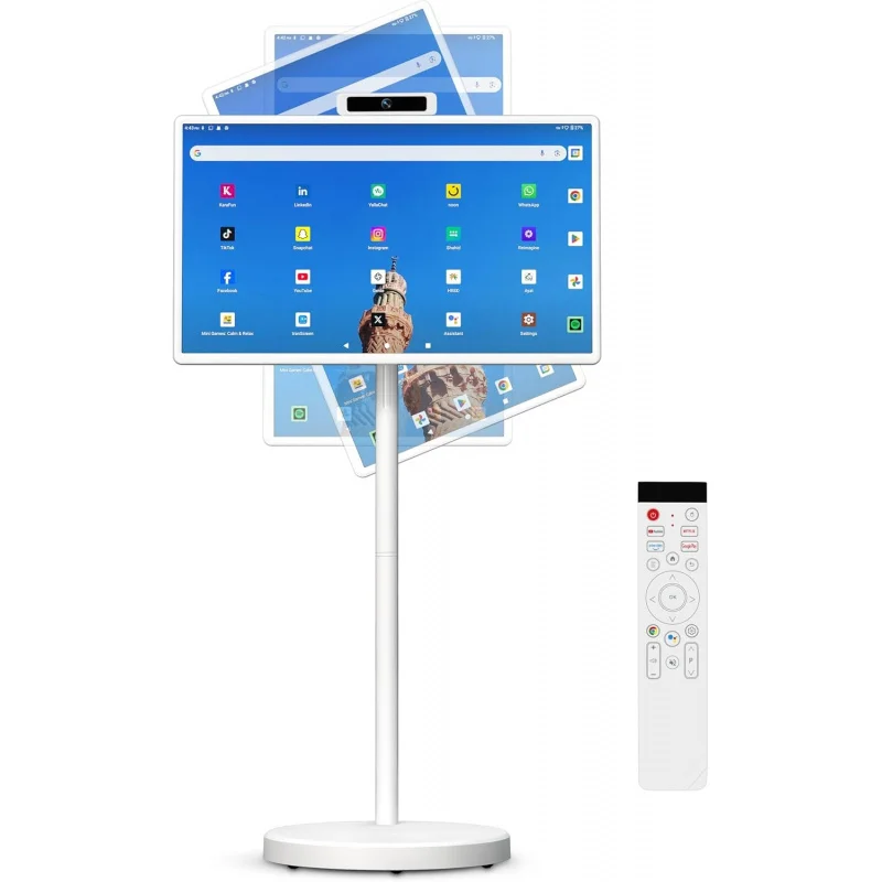32 Inch Smart Portable TV, FHD Touch Screen Monitor on Wheels, Android 15, 8GB +128GB, Wireless Movable Display EDLA-Certified 5