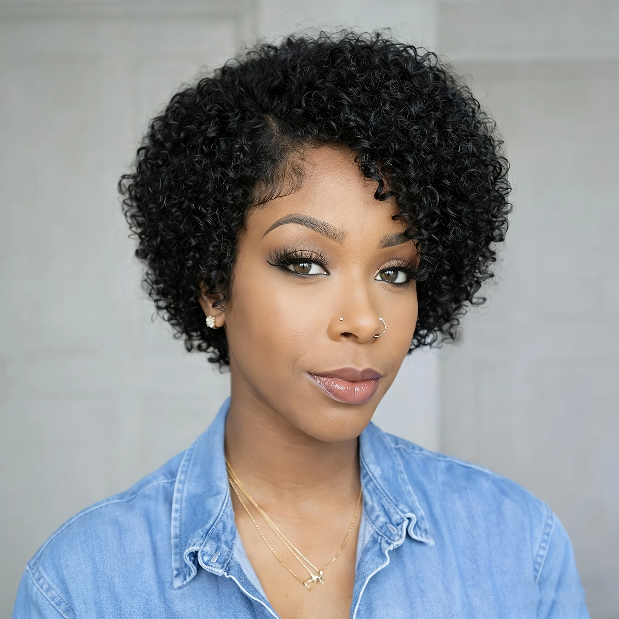 13X4X1 Lace Front Wigs for Women Curly Wave Pixie Cut Human Hair Wigs 180% Density Natural Look Full Volume Lace Frontal Wigs
