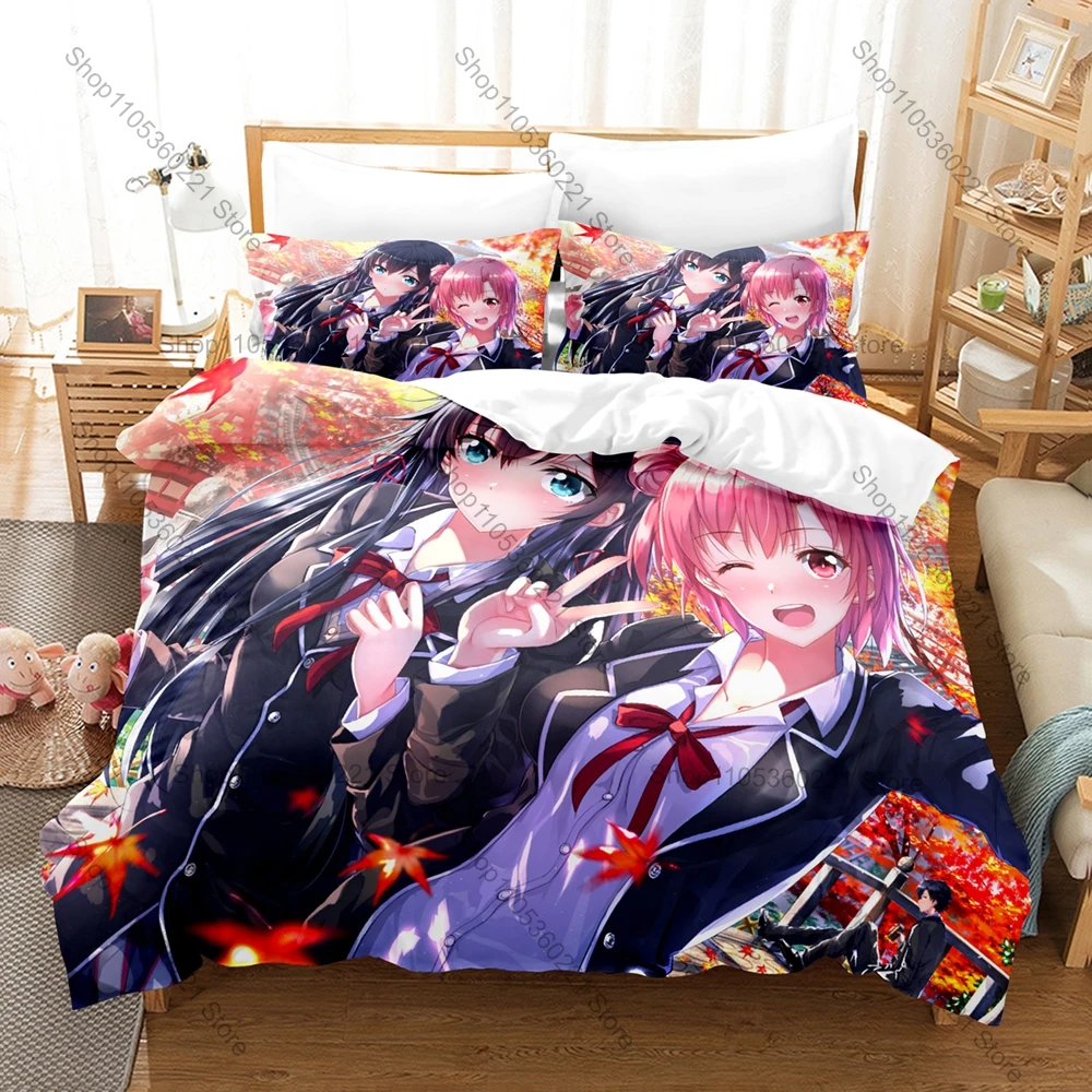Classic School Slice Of Life Anime My Teen Romantic Comedy SNAFU Oregairu Bedding Set 1 Duvet Cover + 2 Pillowcases HD Print Bed