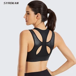 SYROKANWomen's High Impact Support Bounce Control Wirefree Workout Sports Bra Mesh Racerback Top