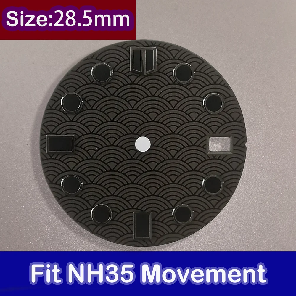 NH35 NH36 28.5mm Fish Scale Dial, Green Lume Single Date Watch Face for Automatic Movement Modding Accessories & Repair Parts