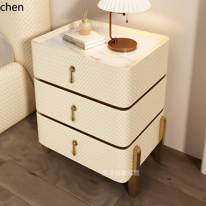 

W5.19 light luxury high-end bedside table bedroom modern simple and minimalist solid wood high three-bucket storage cabinet