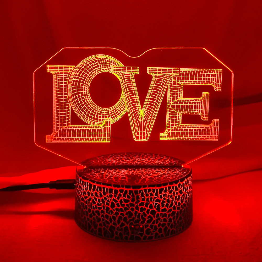 

Newest Romantic 3d Night Lamp “LOVE ” Hologram Acrylic Laser Engrave Nightlight for Adult Bedroom Decoration Atmosphere Led Gift