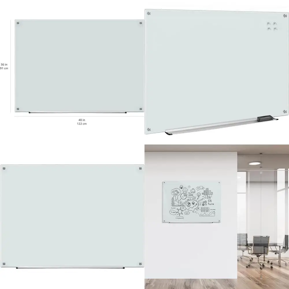 

Magnetic Whiteboard, Frameless Dry-Erase Board, 48 Wide x 36 High