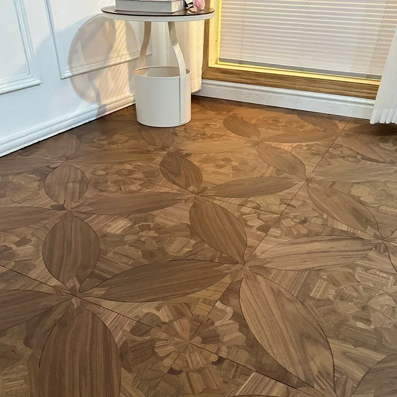 Multi-layer solid wood parquet floor oak natural black walnut art parquet floor