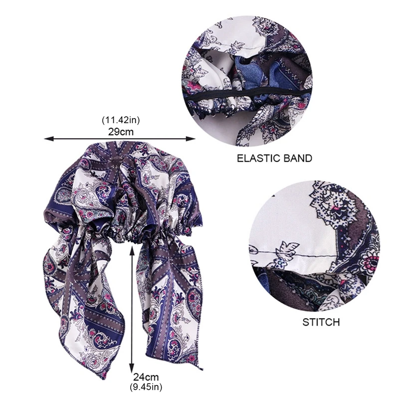 Donne raso Pre-legato turbante berretto foulard musulmano Hijab cancro chemio stampa cappello copertura perdita di capelli sciarpa avvolgere Strech Bandana