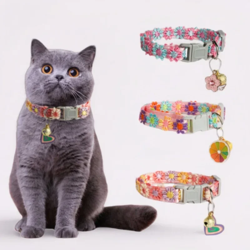 Collar de seguridad gato y perro ajustable con campana floral - imagen 2