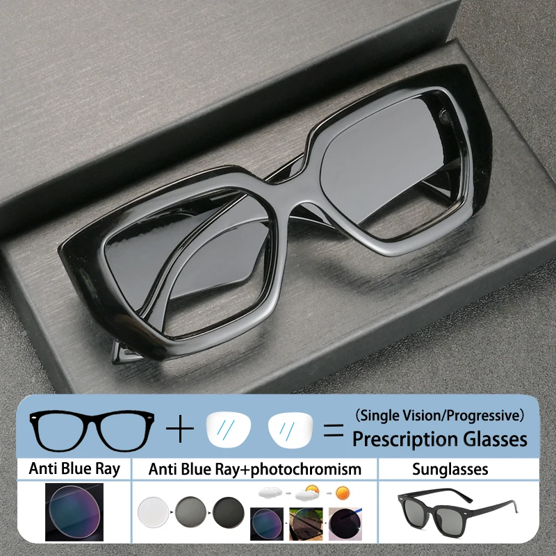 

Brand Design Men Oversized Eyeglass Wide Edge Frame Anti Blue Light Customized Prescription Photochromic Myopia Women Glasses