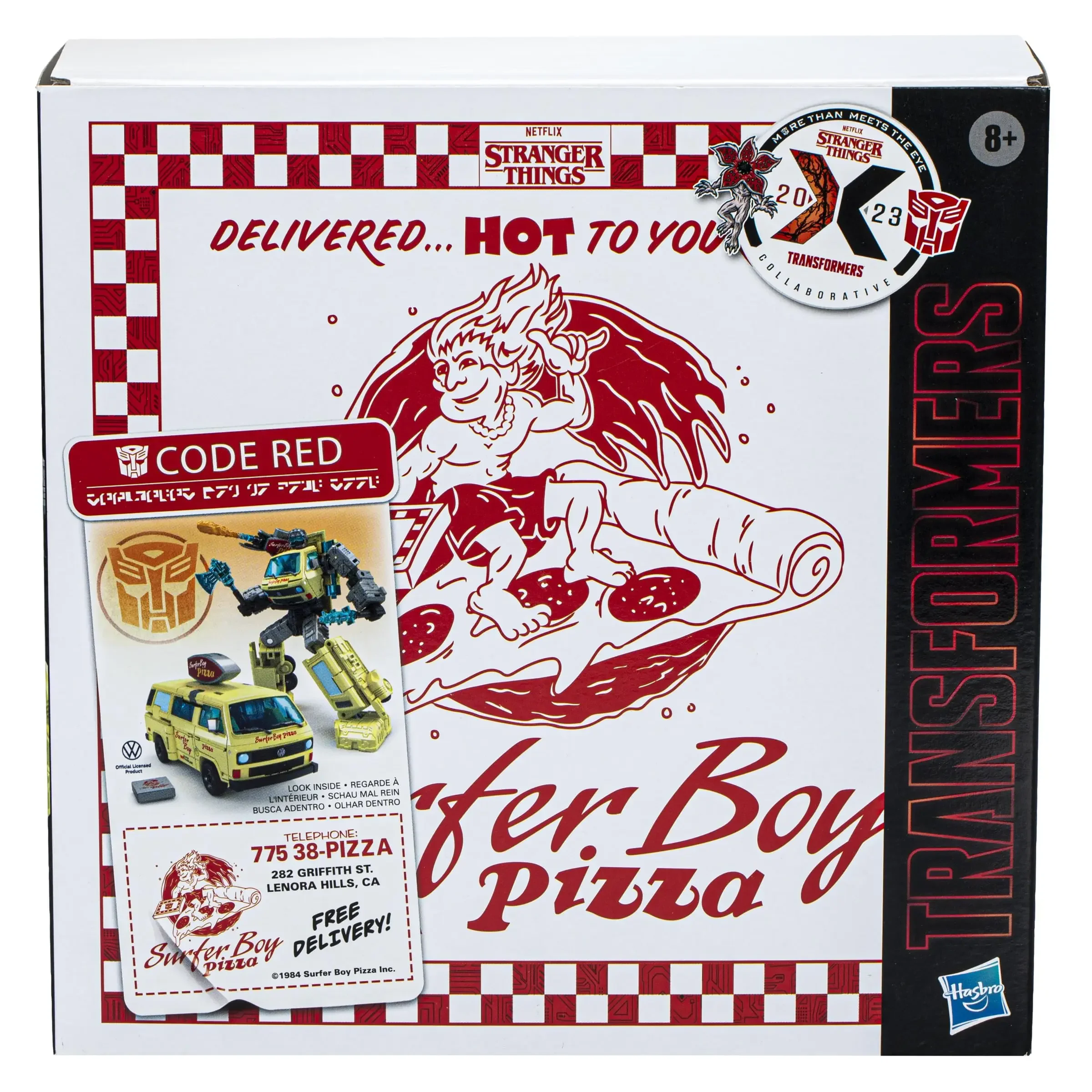 Collaborative Stranger Things X Transformers Code Red Surfer Boy Pizza with Accessories Classic Movie Children's Collectible Toy