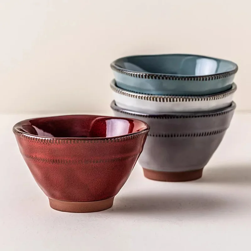 

Japanese Style Ceramic Bowls Set High Foot Design 4.5 Inch Dining Bowls for Home Use