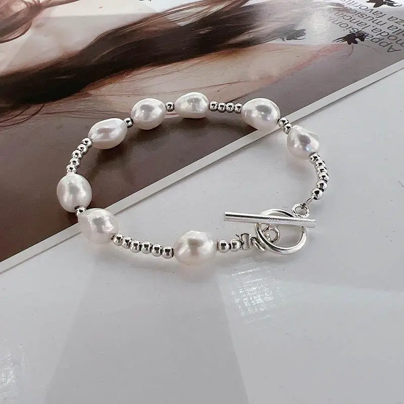 Vendita calda Design semplice naturale barocco perla d\'acqua dolce in acciaio inox femminile braccialetto di fascino gioielli per le donne regali a