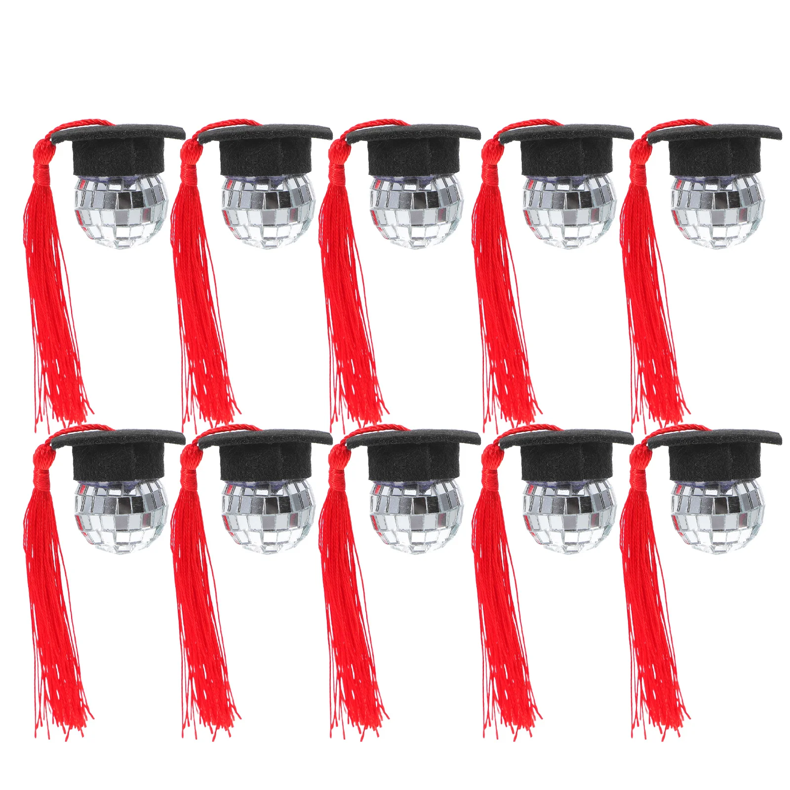

10Pcs Graduation Disco Ball Tassel Cap Cupcake Toppers DIY Grad Party Decor High School College Masters Kindergarten